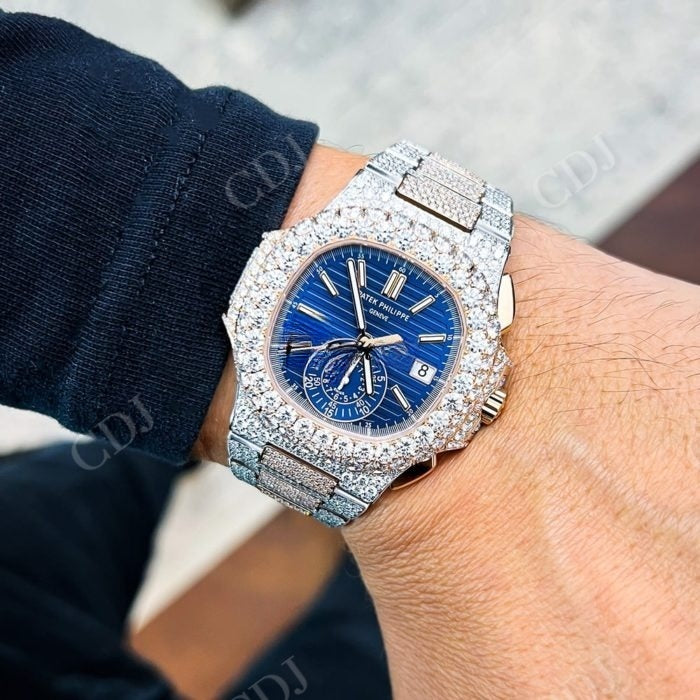 Patek Philippe Blue Dial Two Tone Diamond Custom Watch  customdiamjewel   