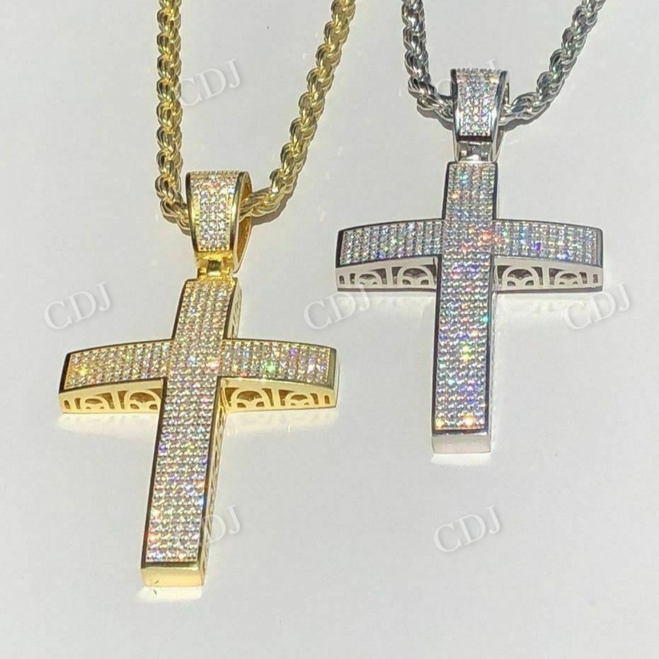 Solid Gold ICED Diamond  Cross Pendant  customdiamjewel   