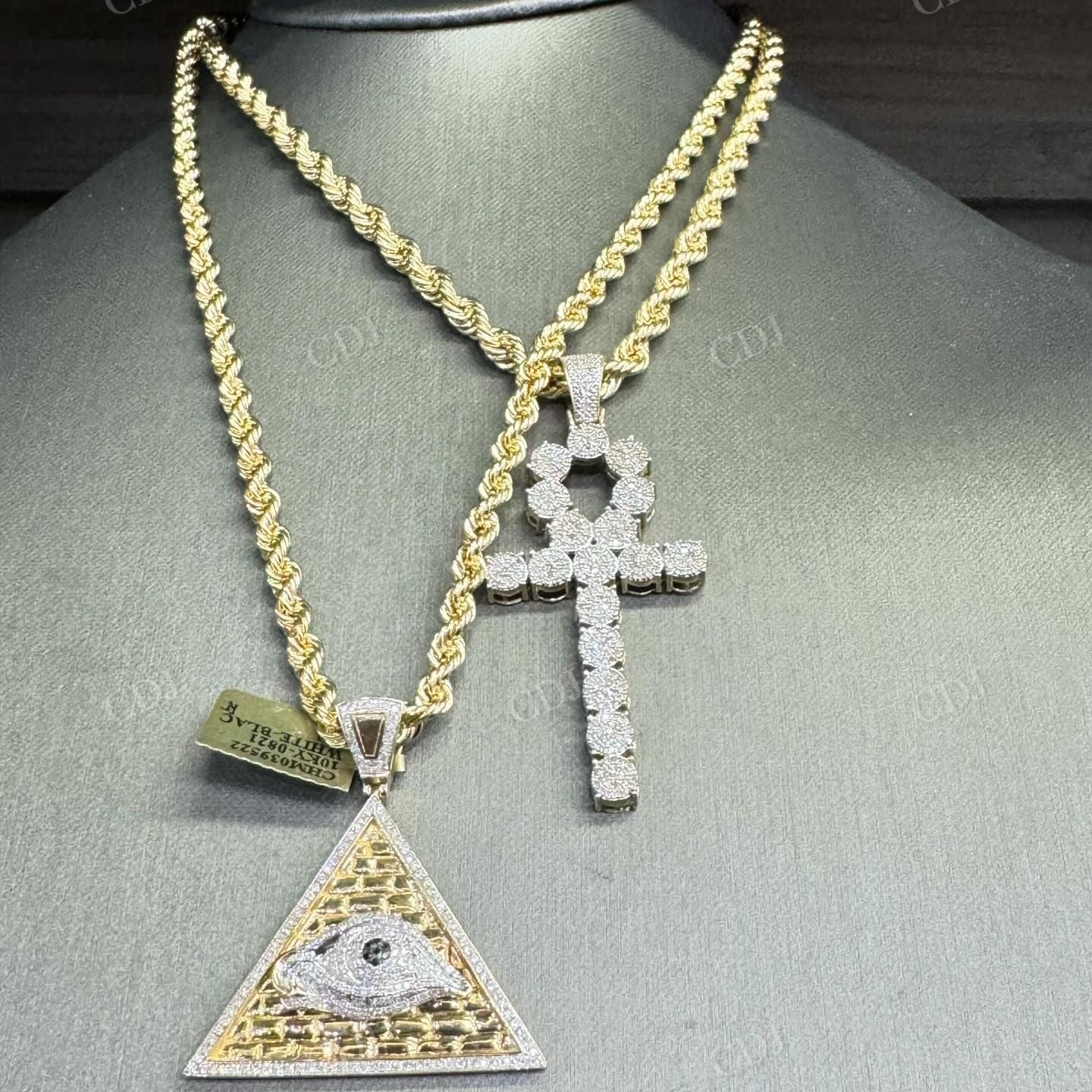 Tringle In Evil Eye And Cross Dimaond Pendant hip hop jewelry customdiamjewel   