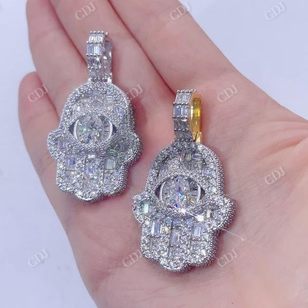 Hip Hop Iced Out Baguette Diamond Hamsa Pendant  customdiamjewel   