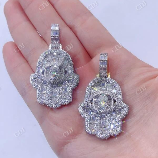 Hip Hop Iced Out Baguette Diamond Hamsa Pendant  customdiamjewel   