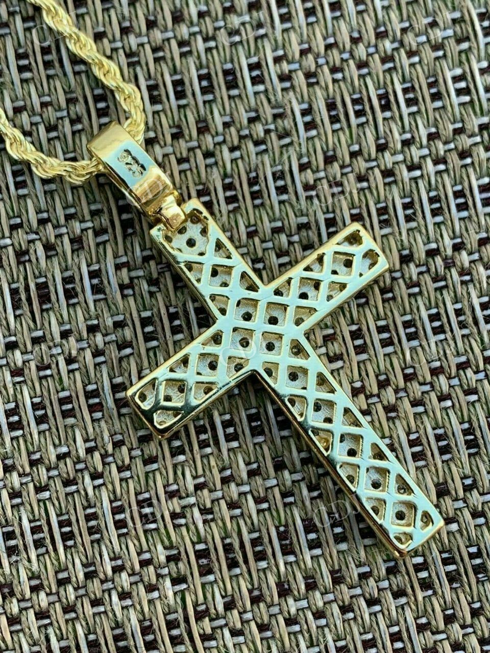 14K Yellow Gold Cross Hip Hop Pendant  customdiamjewel   