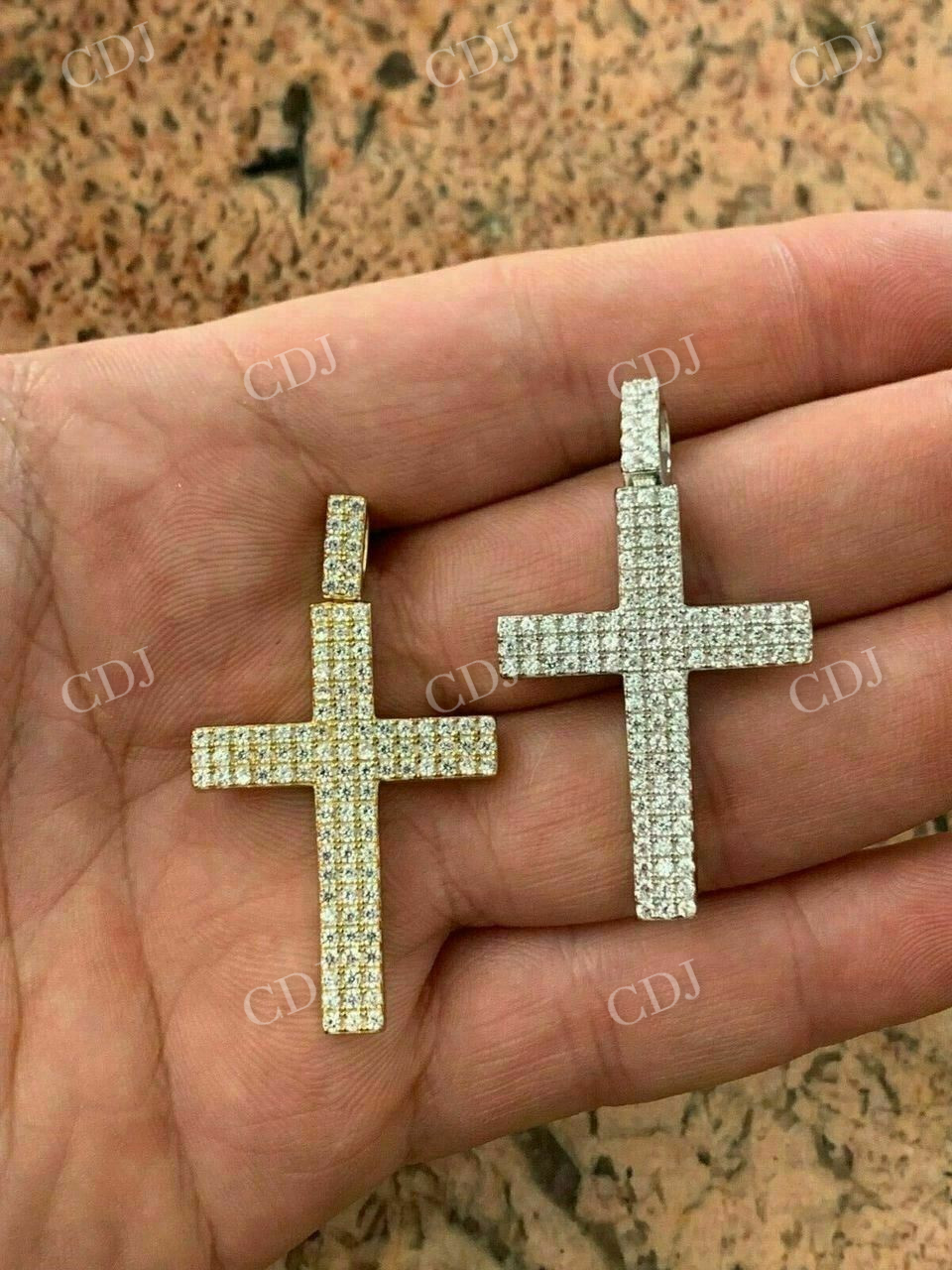 14K Yellow Gold Cross Hip Hop Pendant  customdiamjewel   