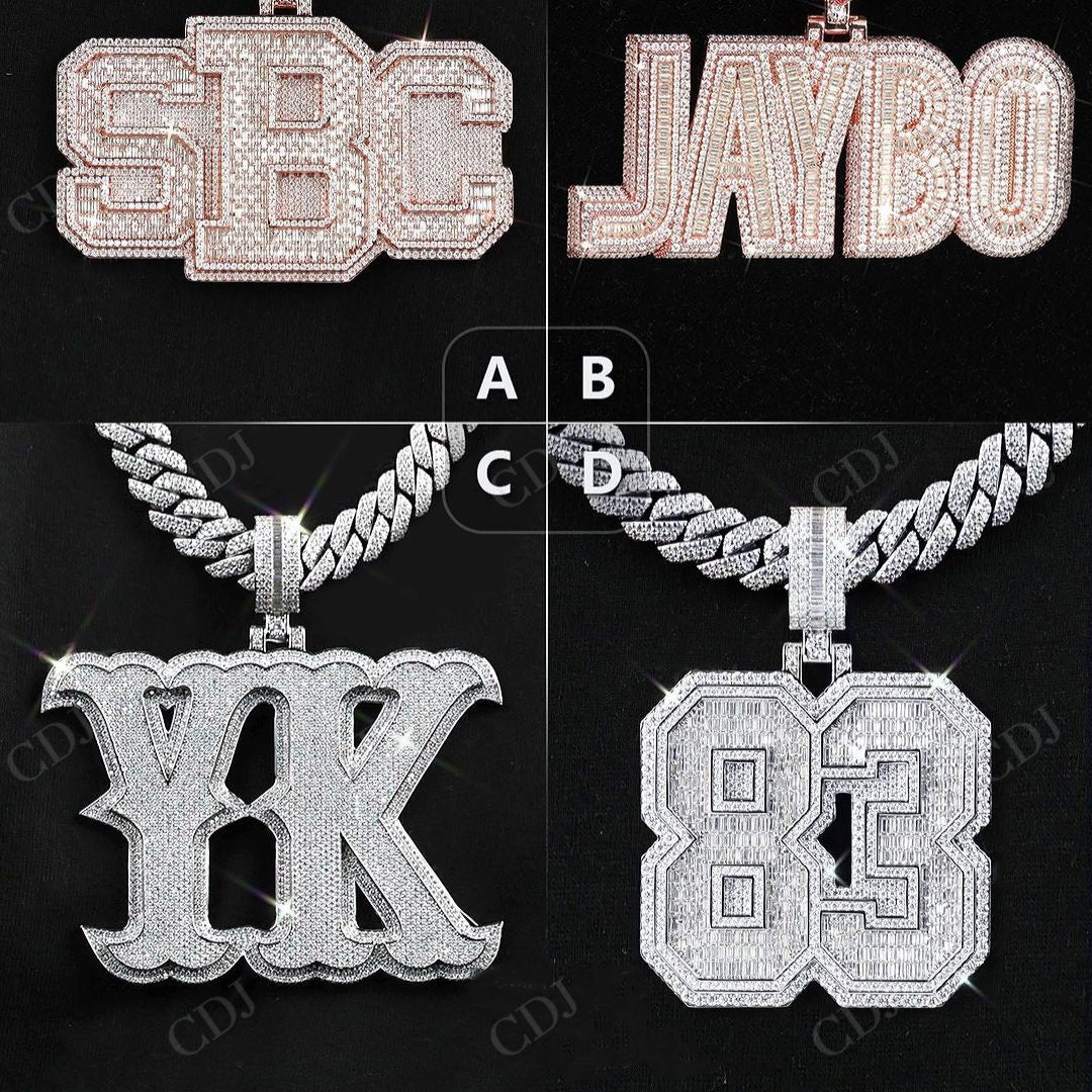 Hip Hop Baguette Customized Letter Pendant hip hop jewelry CustomDiamJewel   