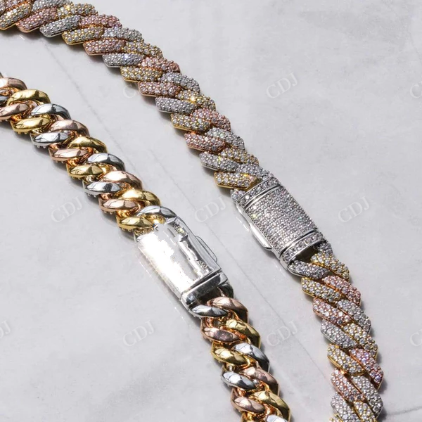 Tri color Diamond Custom Cuban Chain Necklace  customdiamjewel   