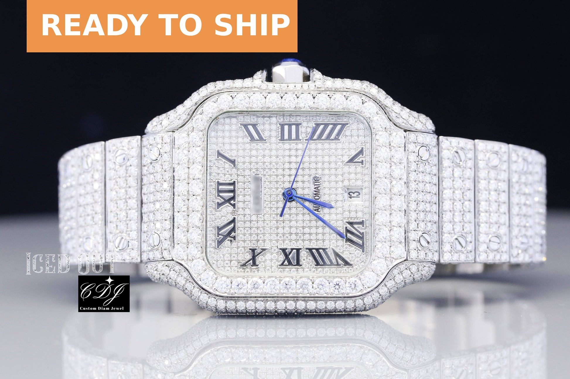 Popular Round Cut Lab Grown Diamond Watch Stainless Steel Stylish Custom Hip Hop Watch (20 to 23CTW Approx.)  customdiamjewel   