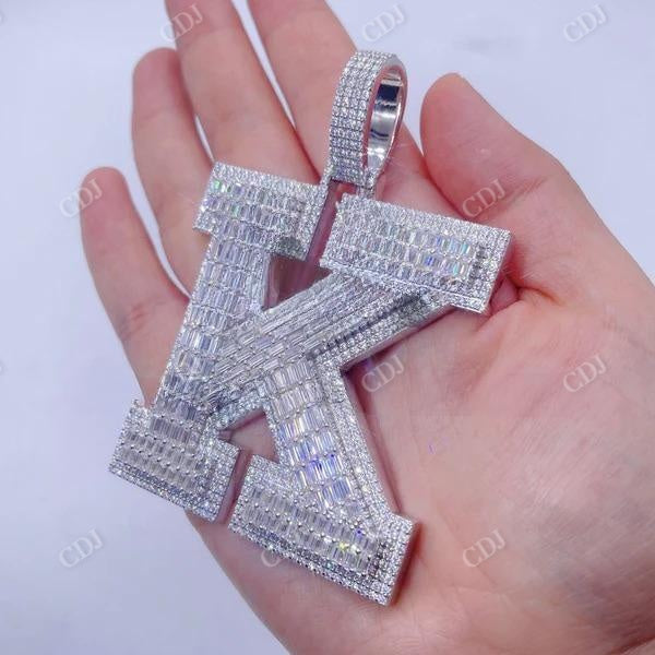 Baguette Cut Iced Out Hip Hop Letter K Diamond Pendant  customdiamjewel   