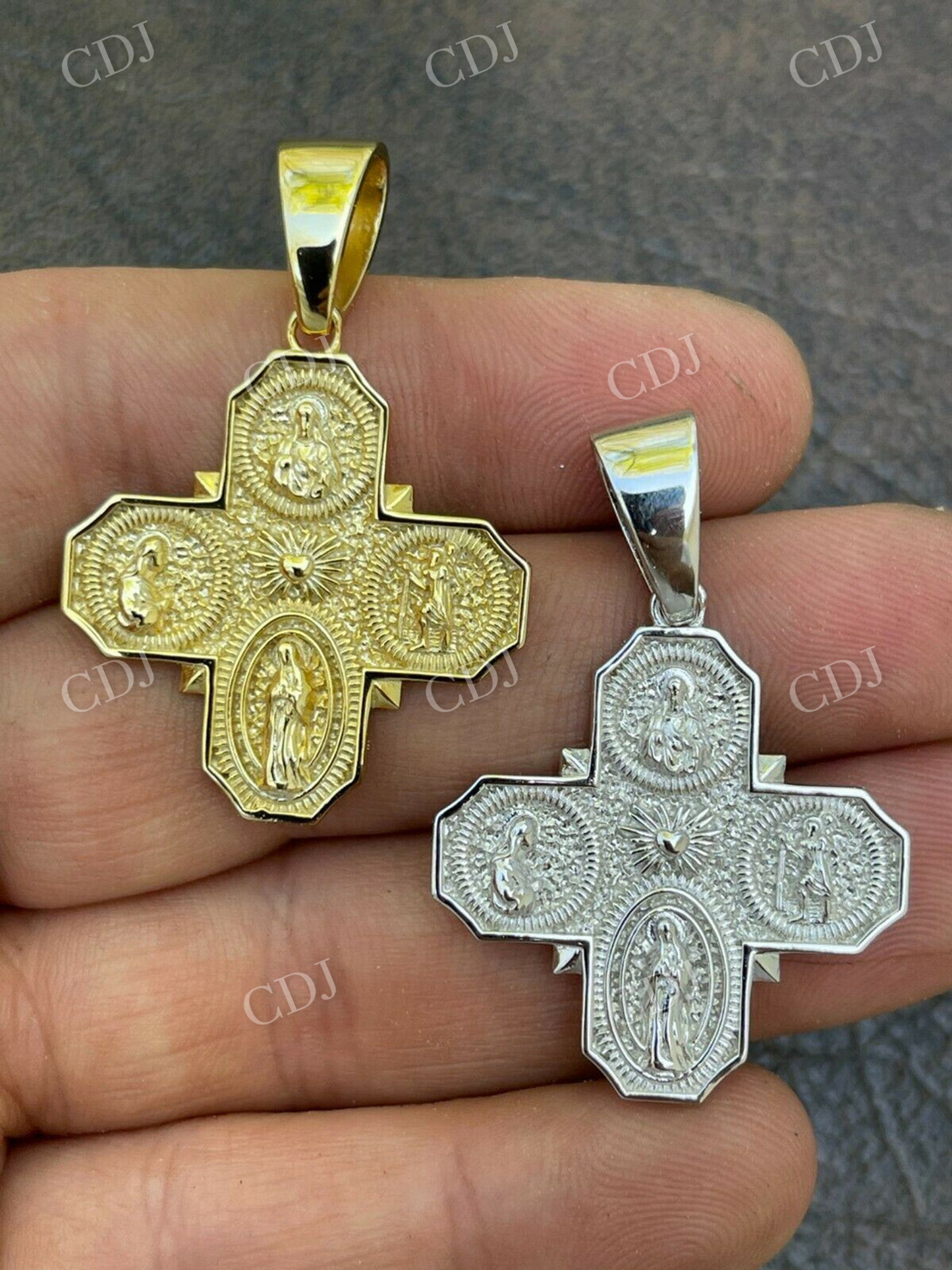 Gold Four 4 Way Catholic Cross Pendant Men's Miraculous Pendant  customdiamjewel   