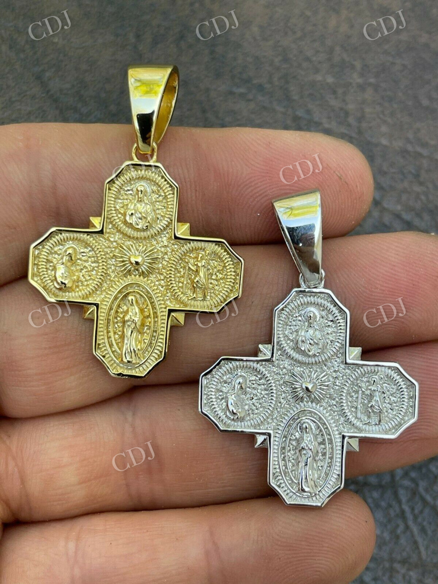 Gold Four 4 Way Catholic Cross Pendant Men's Miraculous Pendant  customdiamjewel   