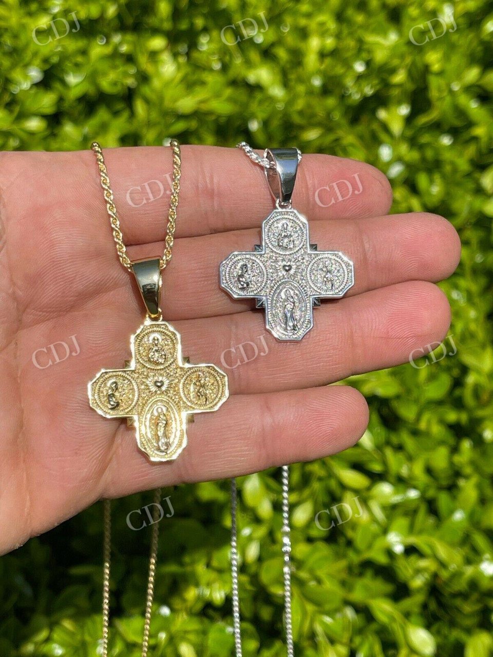 Gold Four 4 Way Catholic Cross Pendant Men's Miraculous Pendant  customdiamjewel   