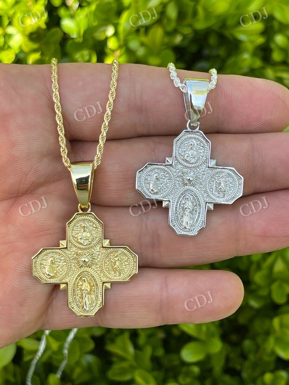 Gold Four 4 Way Catholic Cross Pendant Men's Miraculous Pendant  customdiamjewel   