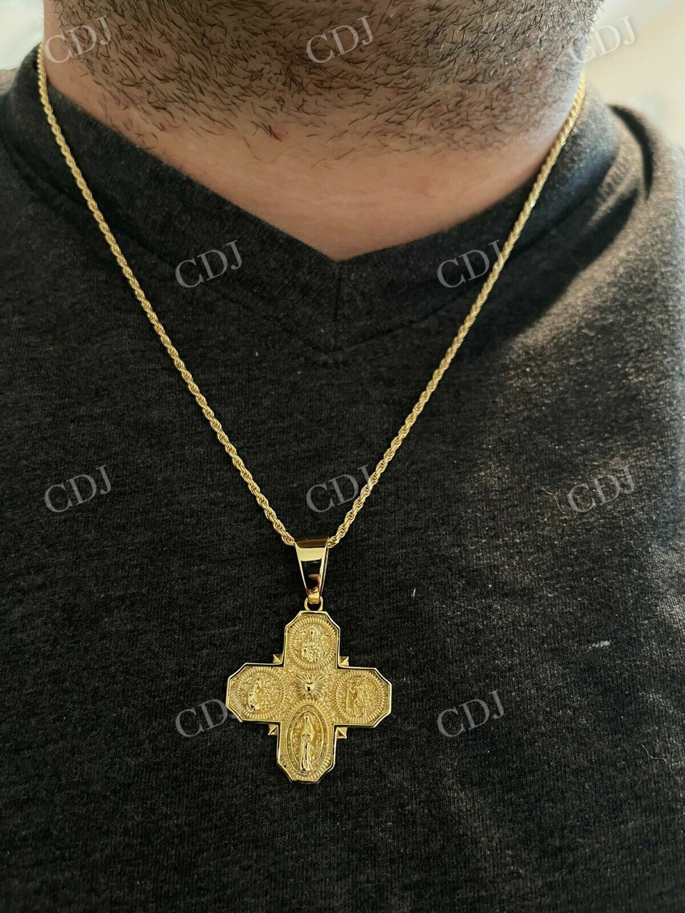 Gold Four 4 Way Catholic Cross Pendant Men's Miraculous Pendant  customdiamjewel   