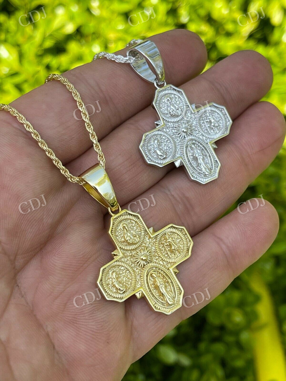 Gold Four 4 Way Catholic Cross Pendant Men's Miraculous Pendant  customdiamjewel   