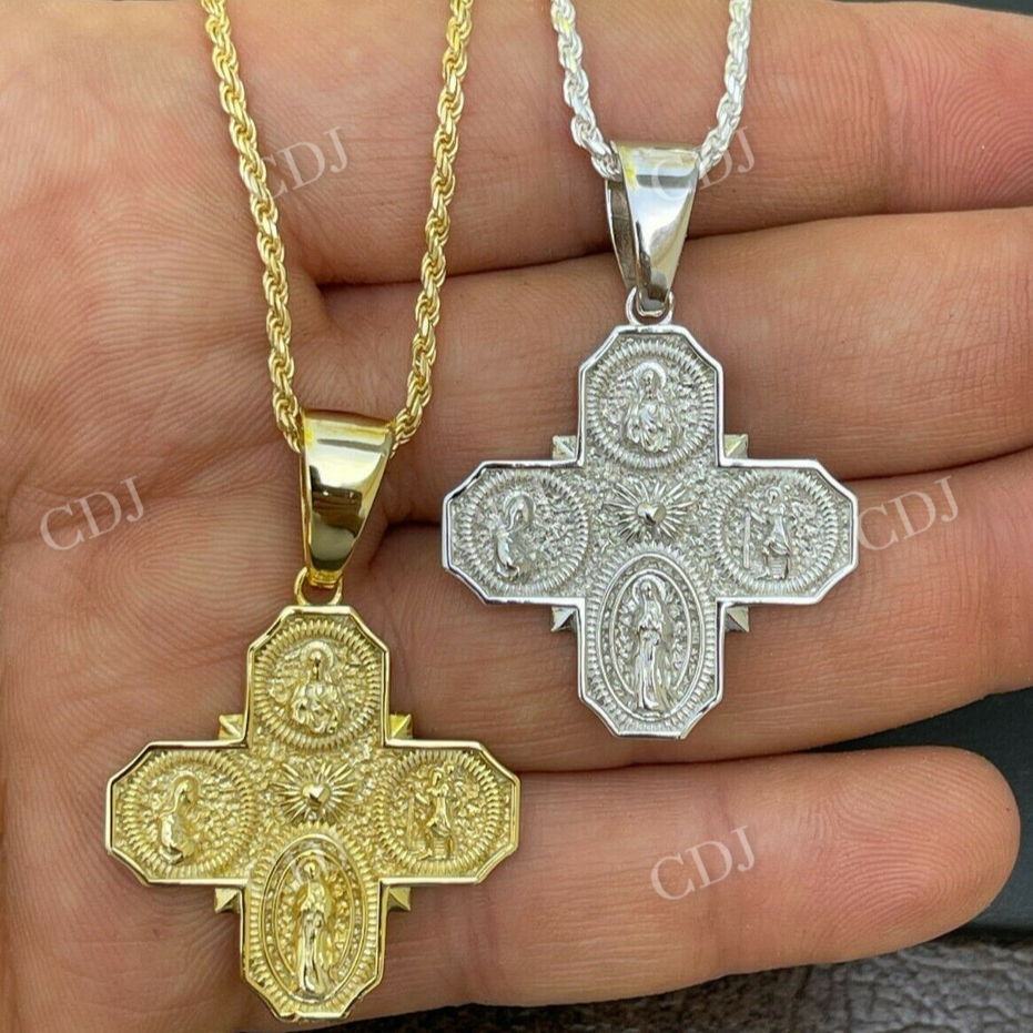 Gold Four 4 Way Catholic Cross Pendant Men's Miraculous Pendant  customdiamjewel   