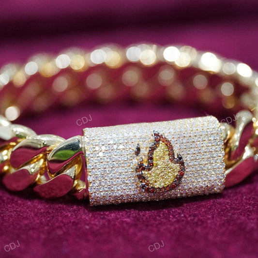 18K Solid Gold Lab Diamond Cuban Bracelet For Men hip hop jewelry CustomDiamJewel   