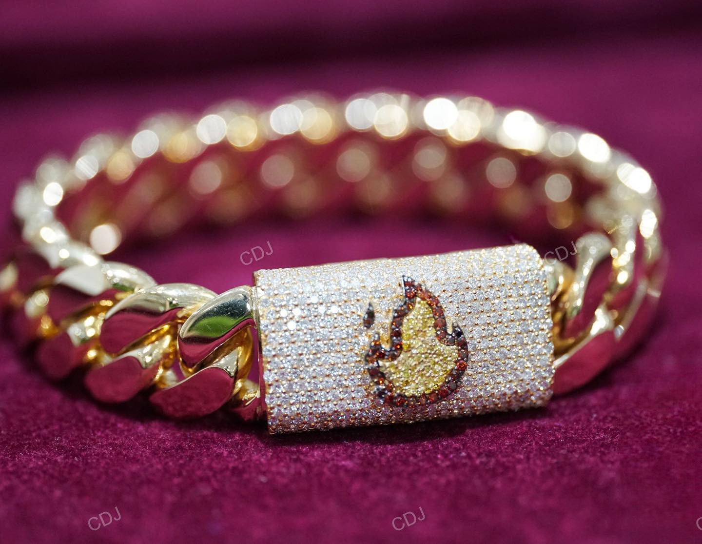 18K Solid Gold Lab Diamond Cuban Bracelet For Men hip hop jewelry CustomDiamJewel   