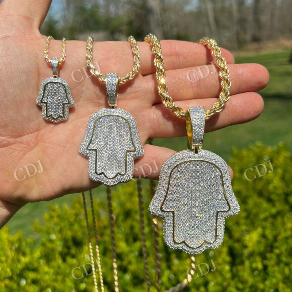 14k Gold Vermeil Hip Hop Hamsa Hand Iced Pendant  customdiamjewel   