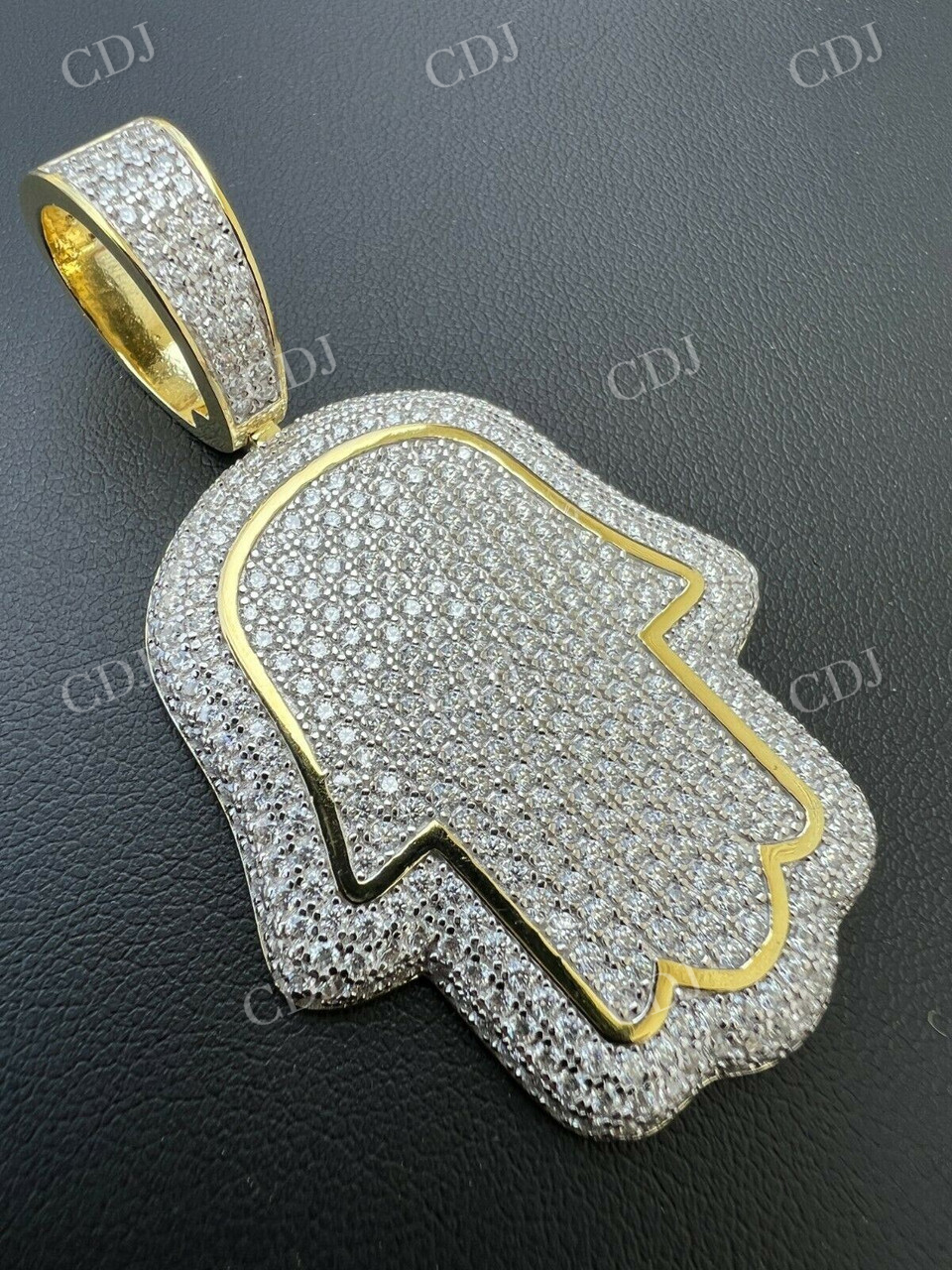 14k Gold Vermeil Hip Hop Hamsa Hand Iced Pendant  customdiamjewel   