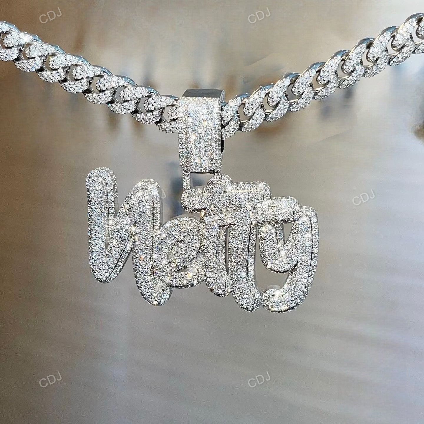 Iced Out Moissanite Diamond Silver Netty Pendant Necklace hip hop jewelry CustomDiamJewel   