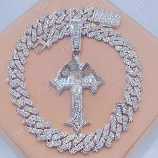 Baguette Cut Mix Round Brilliant Cut Diamond Cross Pendant  customdiamjewel   