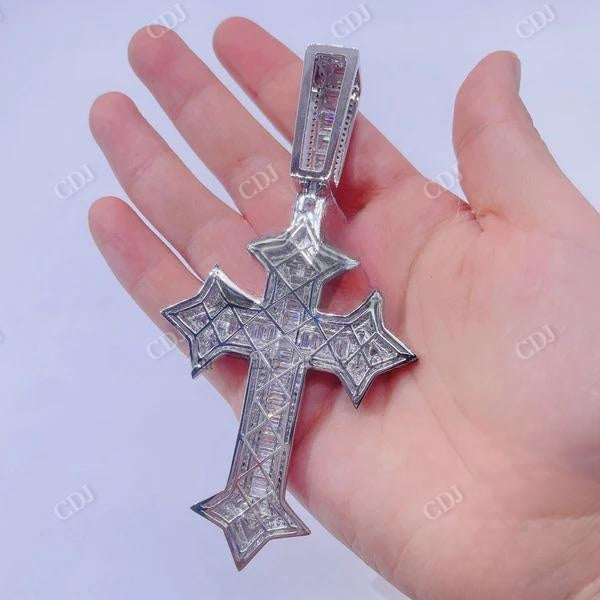 Baguette Cut Mix Round Brilliant Cut Diamond Cross Pendant  customdiamjewel   