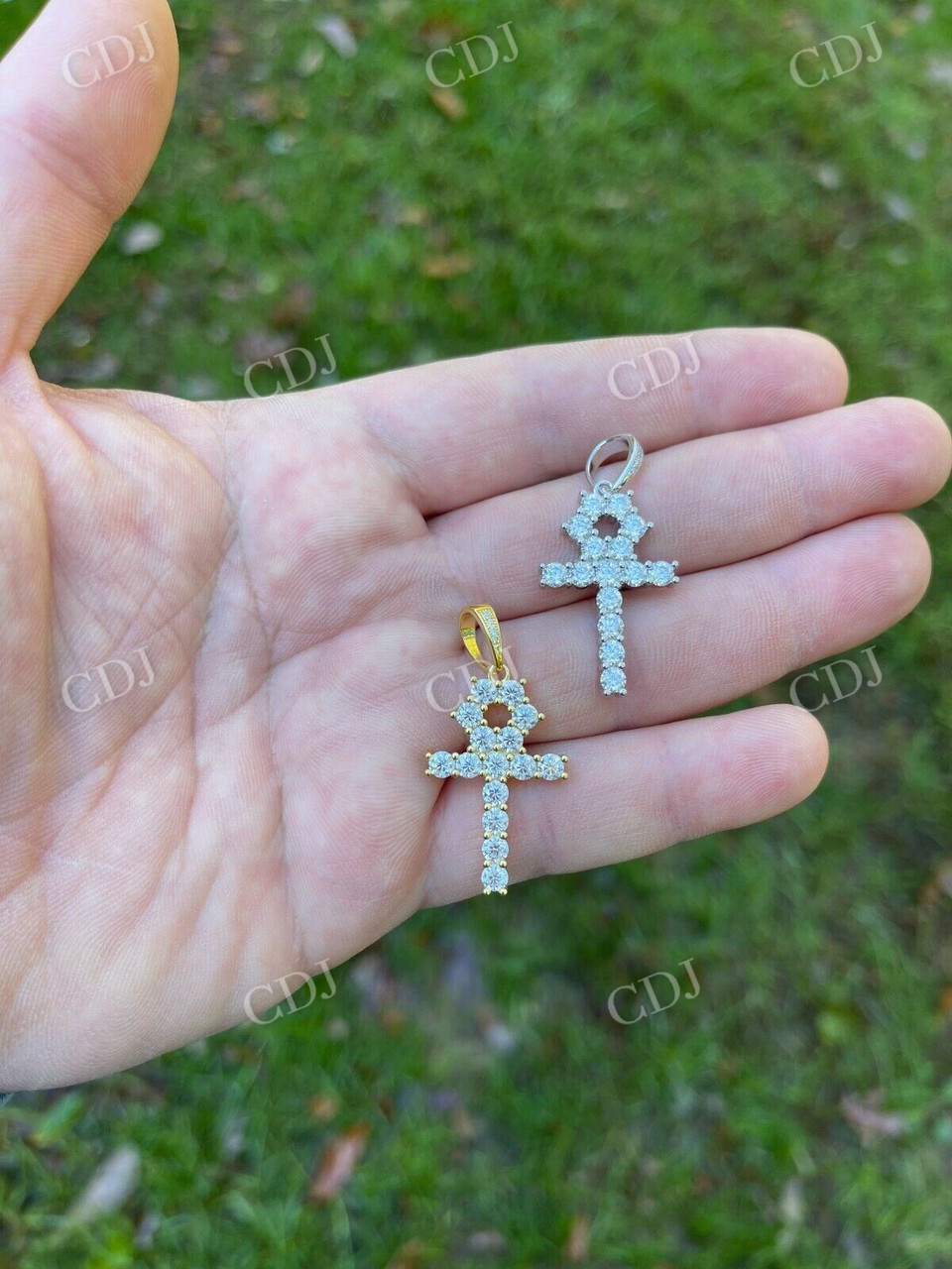 Round Diamond Tennis Ankh Cross Iced Pendant  customdiamjewel   