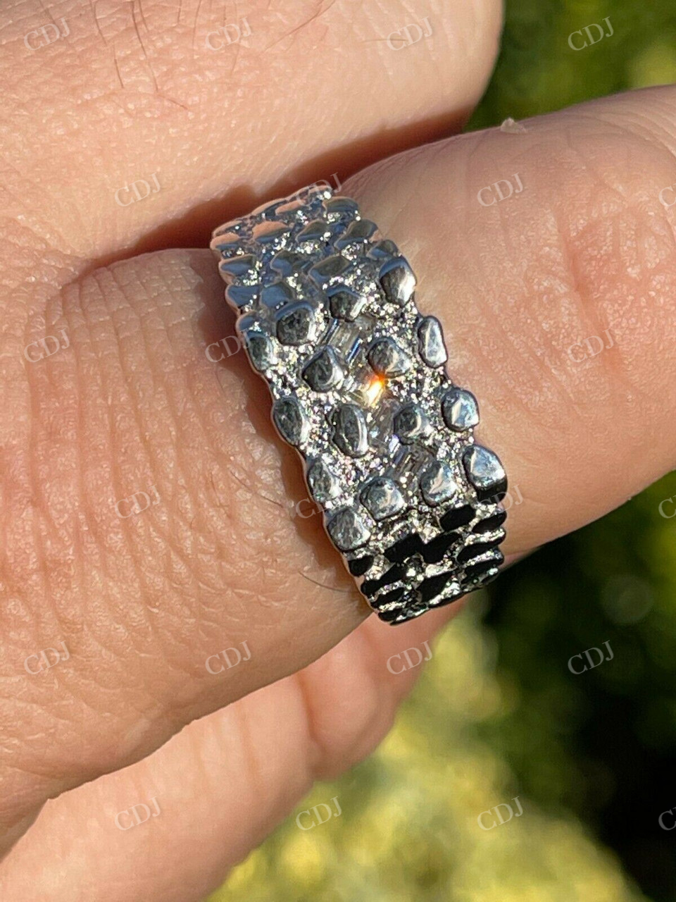 Iced Baguette Diamonds Silver Nugget Ring  customdiamjewel   