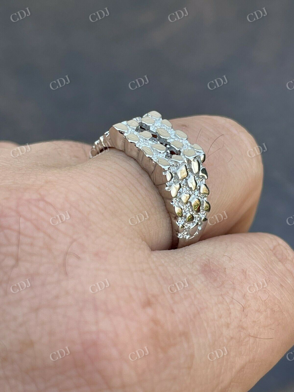 Iced Baguette Diamonds Silver Nugget Ring  customdiamjewel   