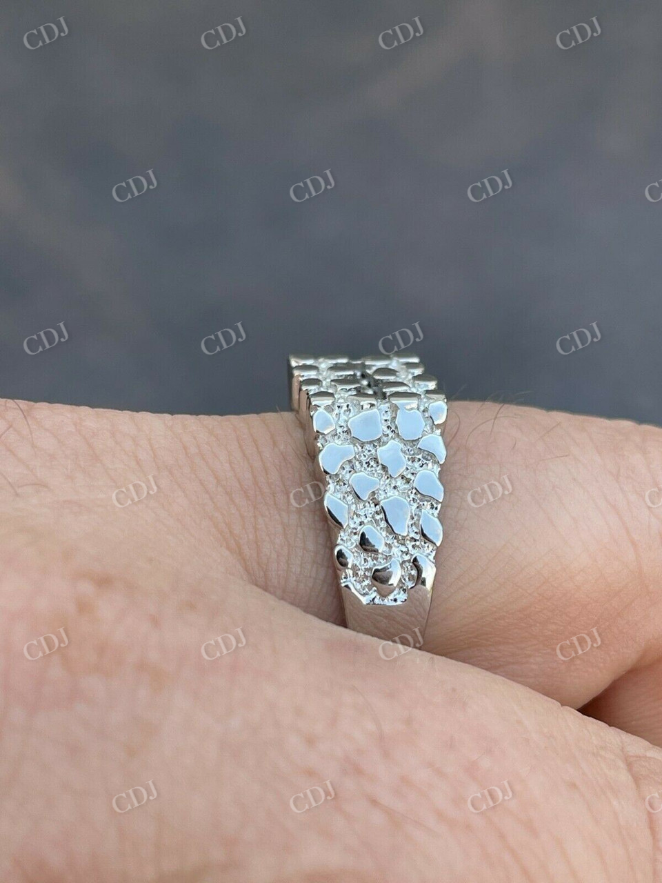 Iced Baguette Diamonds Silver Nugget Ring  customdiamjewel   