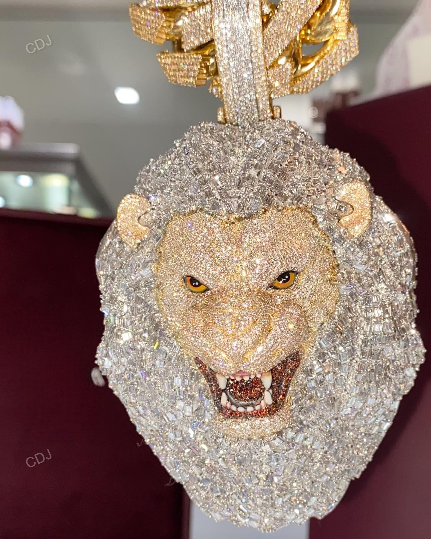 Trendy Two Tone Lab Grown Diamond Lion Face Pendant hip hop jewelry CustomDiamJewel   