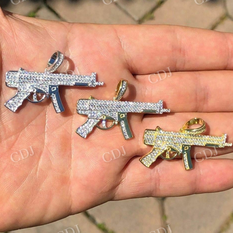 Solid 925 Silver AK-47 Machine Gun Diamond Piece Super Icy Pendant  customdiamjewel   