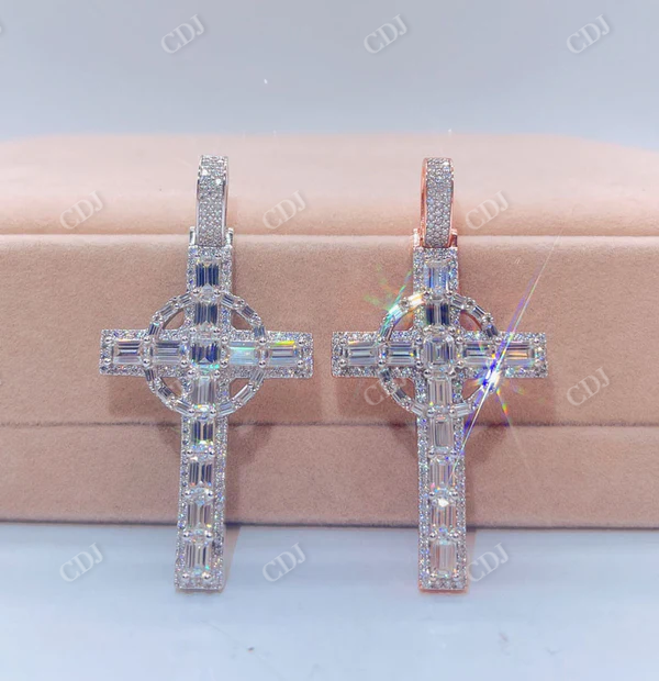 Iced Out Hip Hop Baguette Cut Diamond Cross Pendant  customdiamjewel   