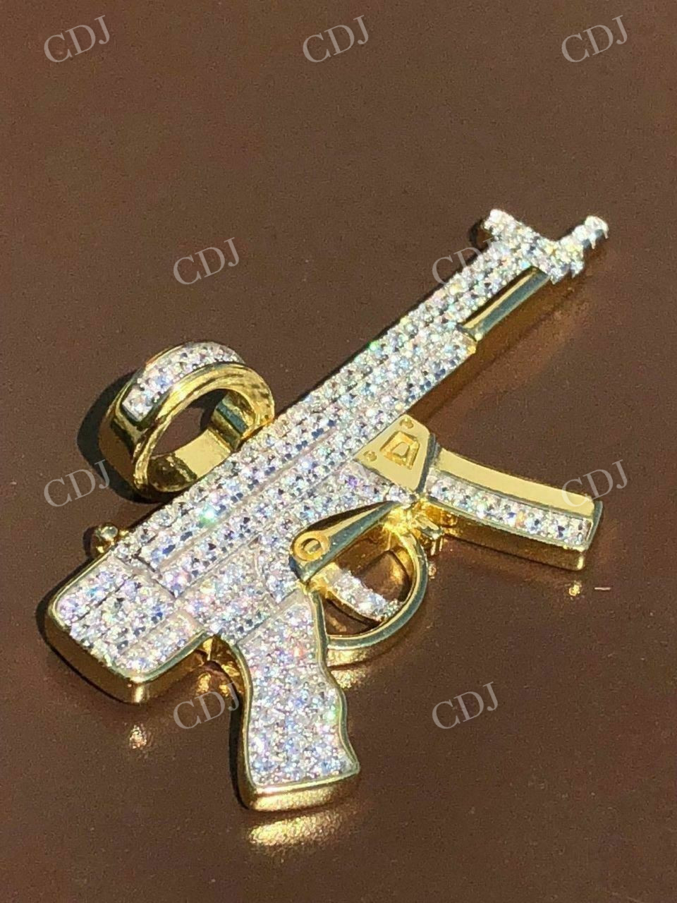 Solid 925 Silver AK-47 Machine Gun Diamond Piece Super Icy Pendant  customdiamjewel   