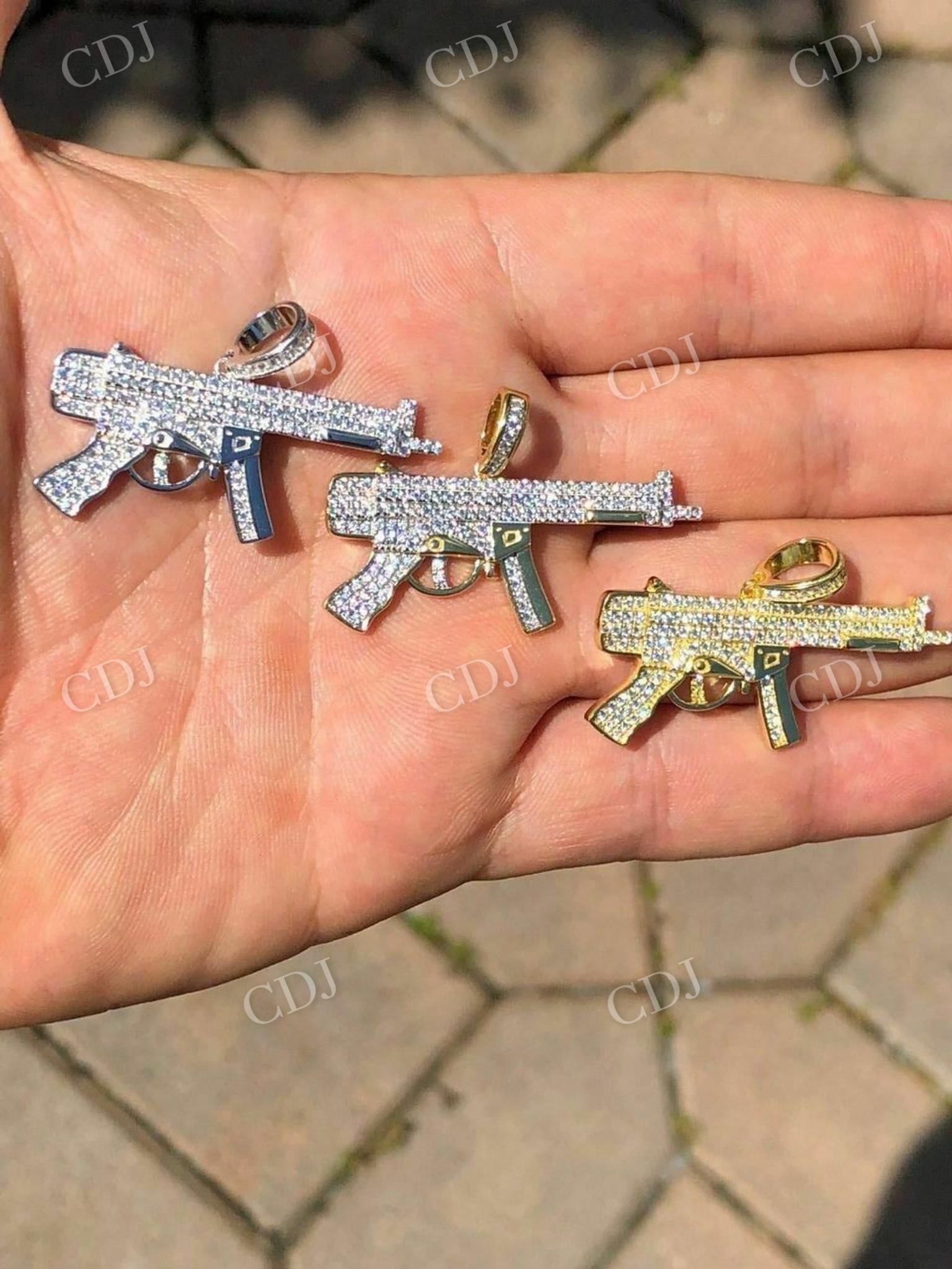 Solid 925 Silver AK-47 Machine Gun Diamond Piece Super Icy Pendant  customdiamjewel   