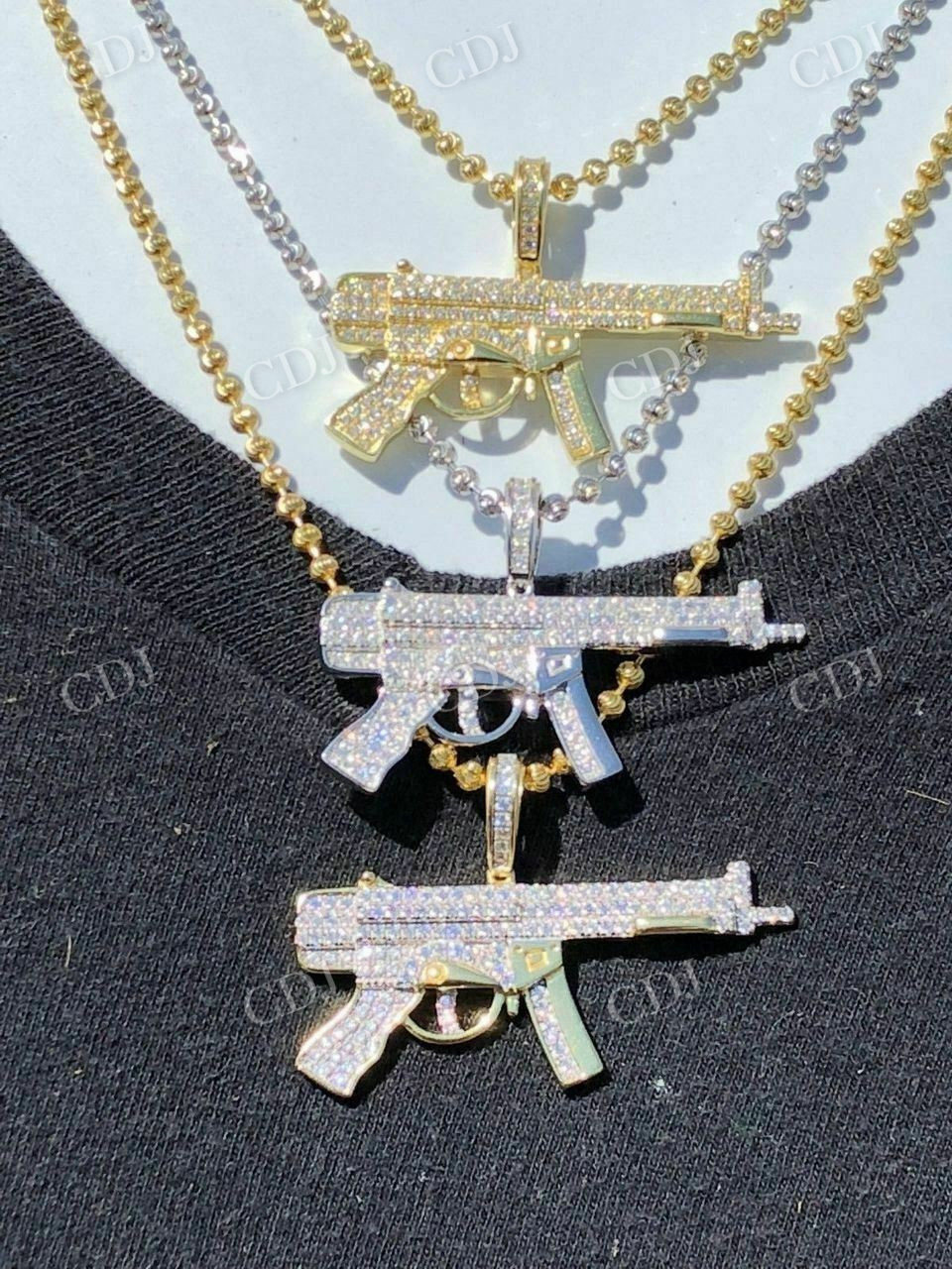 Solid 925 Silver AK-47 Machine Gun Diamond Piece Super Icy Pendant  customdiamjewel   