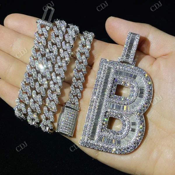 Capital Letter B Initial Baguette Diamond Pendant  customdiamjewel   