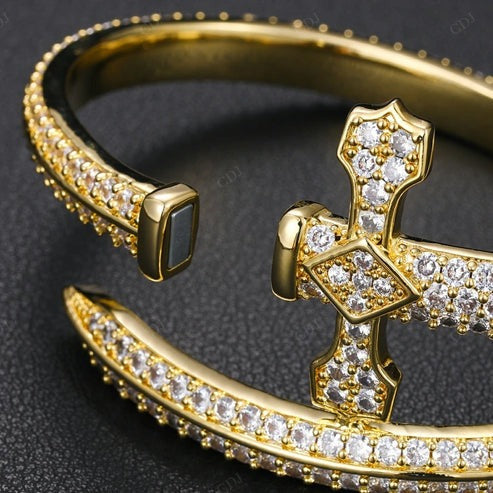 Natural Diamond Pave Set 18K Gold Cross Bangle Bracelets hip hop jewelry CustomDiamJewel