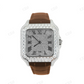 Real Diamond Brown Leather Band Automatic Roman Dial Watch Fully Bust Down Hip Hop Bling Watch  customdiamjewel   