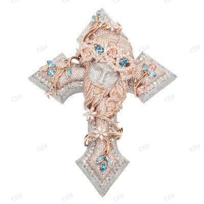 Two Tone Antique Moissanite Cross Pendant hip hop jewelry CustomDiamJewel