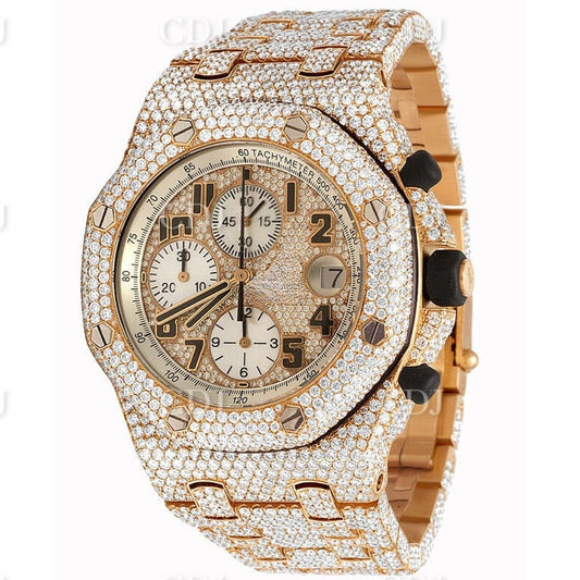 VVS Moissanite Diamond Watch Mens 42MM Rose Gold Plated AP Diamond Watch 36.00 CTW (Approx)  customdiamjewel   