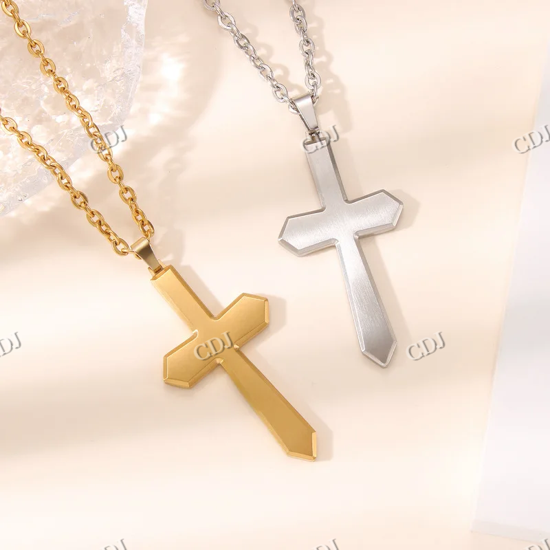 Trendy Solid Gold Unisex Hip Hop Cross Pendant hip hop jewelry CustomDiamJewel