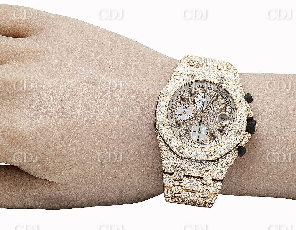 VVS Moissanite Diamond Watch Mens 42MM Rose Gold Plated AP Diamond Watch 36.00 CTW (Approx)  customdiamjewel   