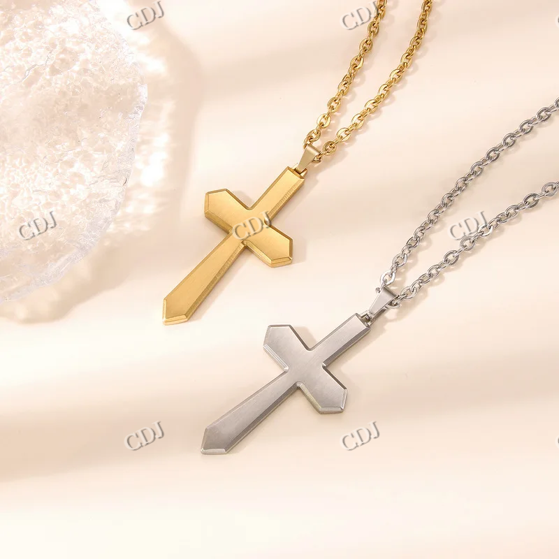 Trendy Solid Gold Unisex Hip Hop Cross Pendant hip hop jewelry CustomDiamJewel