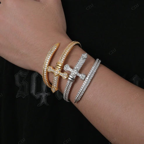 Natural Diamond Pave Set 18K Gold Cross Bangle Bracelets hip hop jewelry CustomDiamJewel