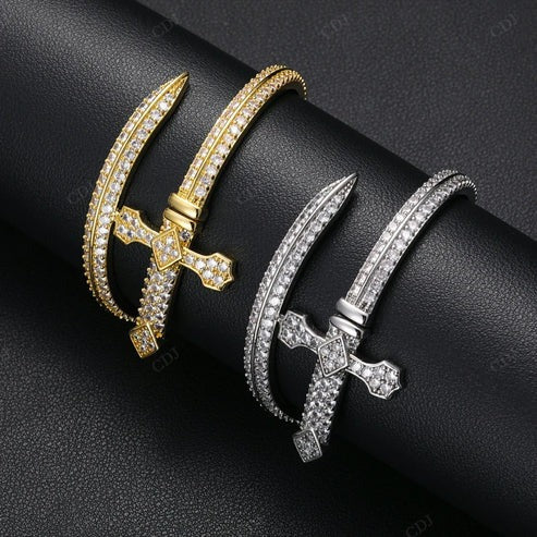 Natural Diamond Pave Set 18K Gold Cross Bangle Bracelets hip hop jewelry CustomDiamJewel