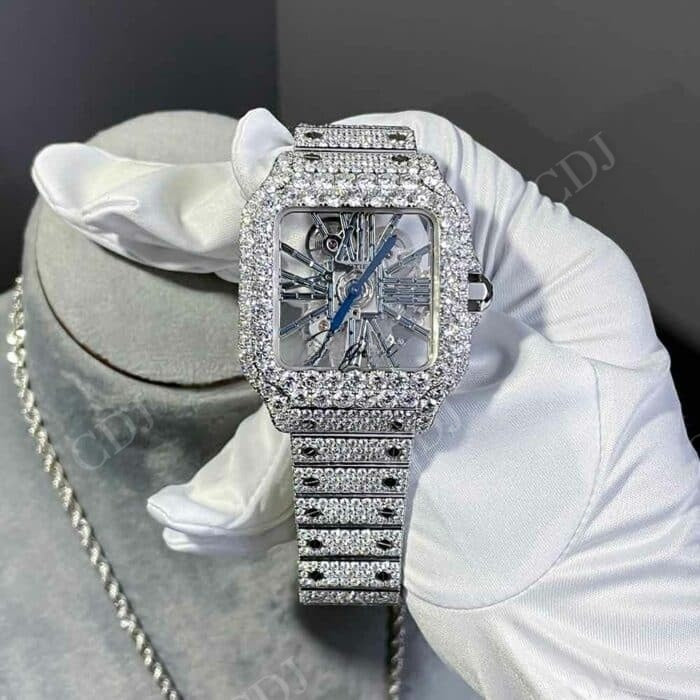 Hip Hop Cartier Skeleton Custom Diamond Watch  customdiamjewel   