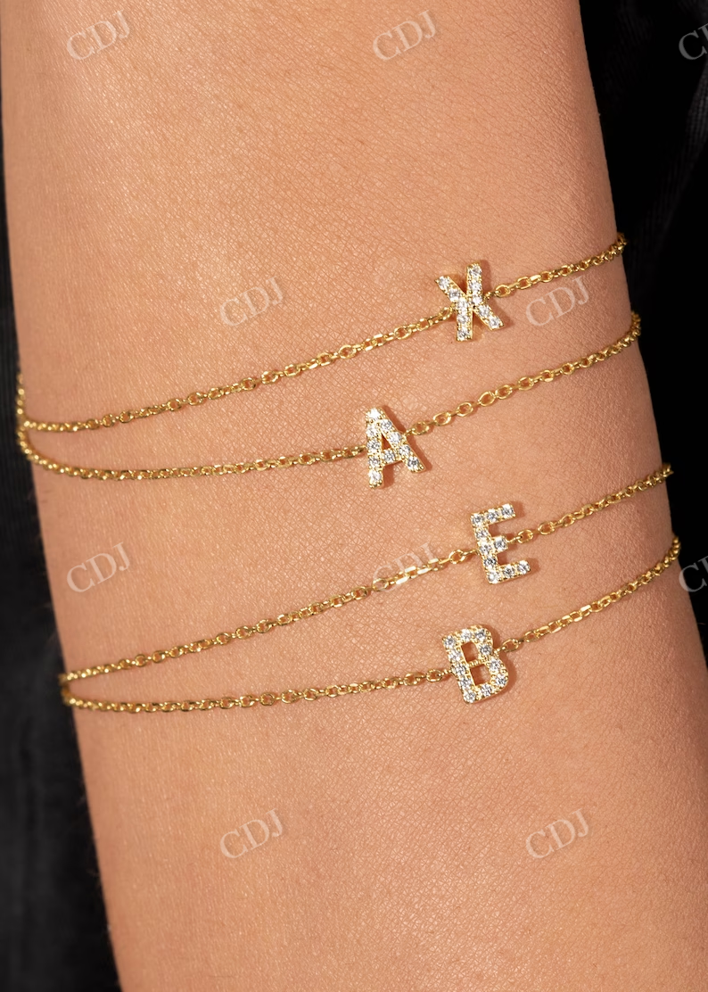 0.10CT Natural Diamond Letter Bracelet  customdiamjewel   