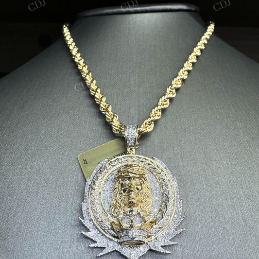 Two Tone 10K Gold Diamond Christ Jesus With Crown Pendant hip hop jewelry CustomDiamJewel   