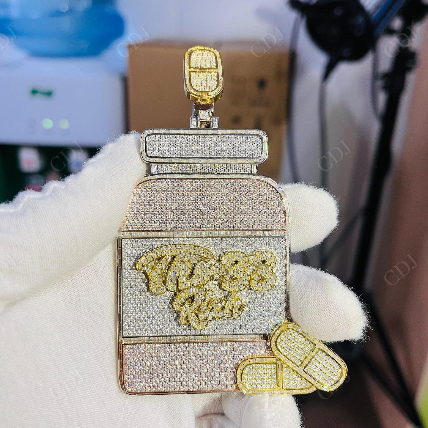 14k yellow gold round cut diamond stud customized pendant hip hop jewelry CustomDiamJewel   