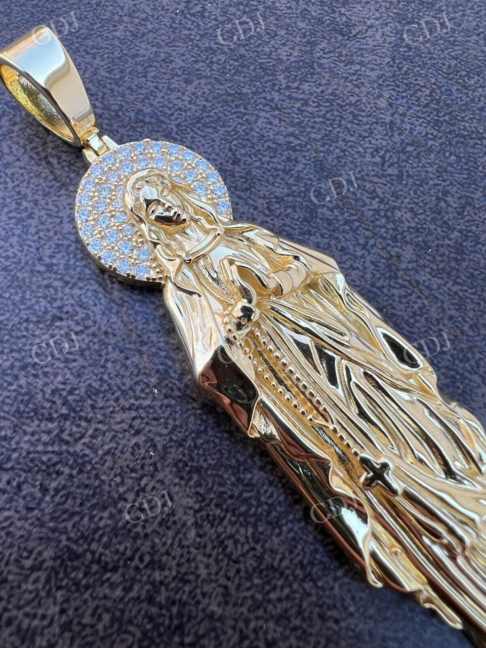 14k Gold Virgin Mary Iced Pendant  customdiamjewel   